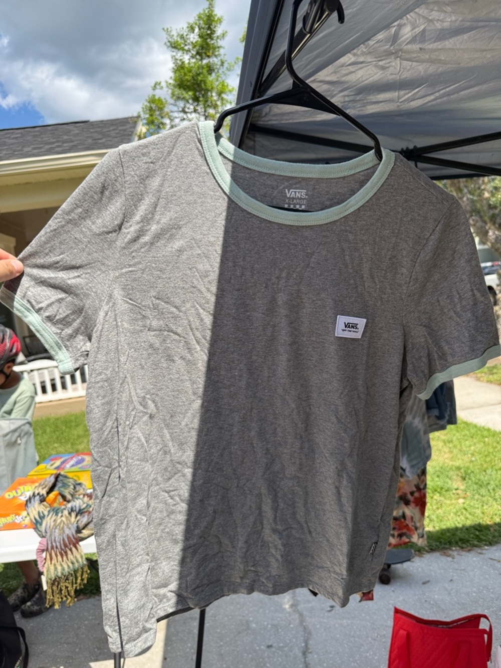 Vans Gray Short Sleeve Ringer Tee with Mint Trim